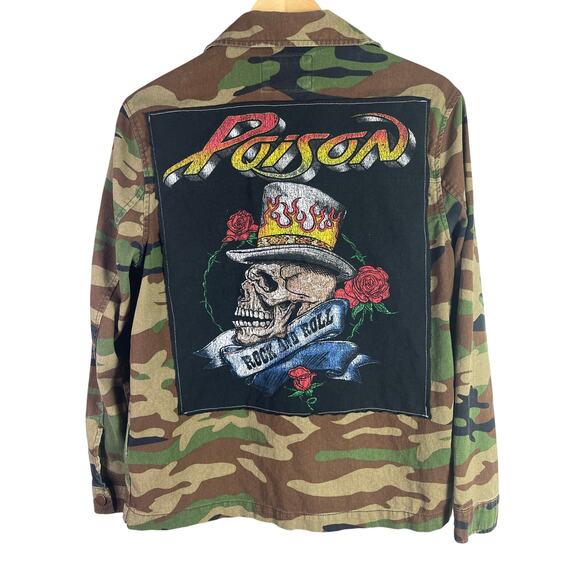 HOT Upcycled Jacket Poison Rock & Roll Camouflage Green Small - Picture 1 of 5